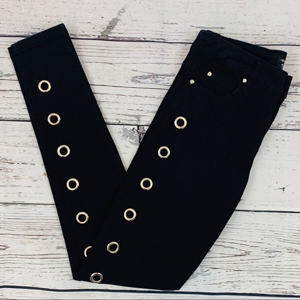 Tripp NYC black jean pants grommets down front